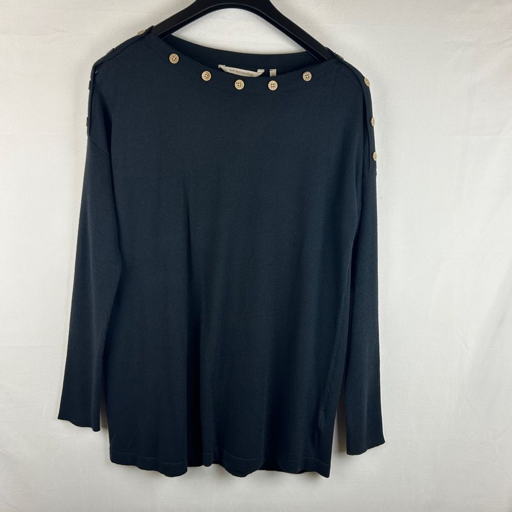 Soft surroundings forest green button shoulder knit sweater new size M